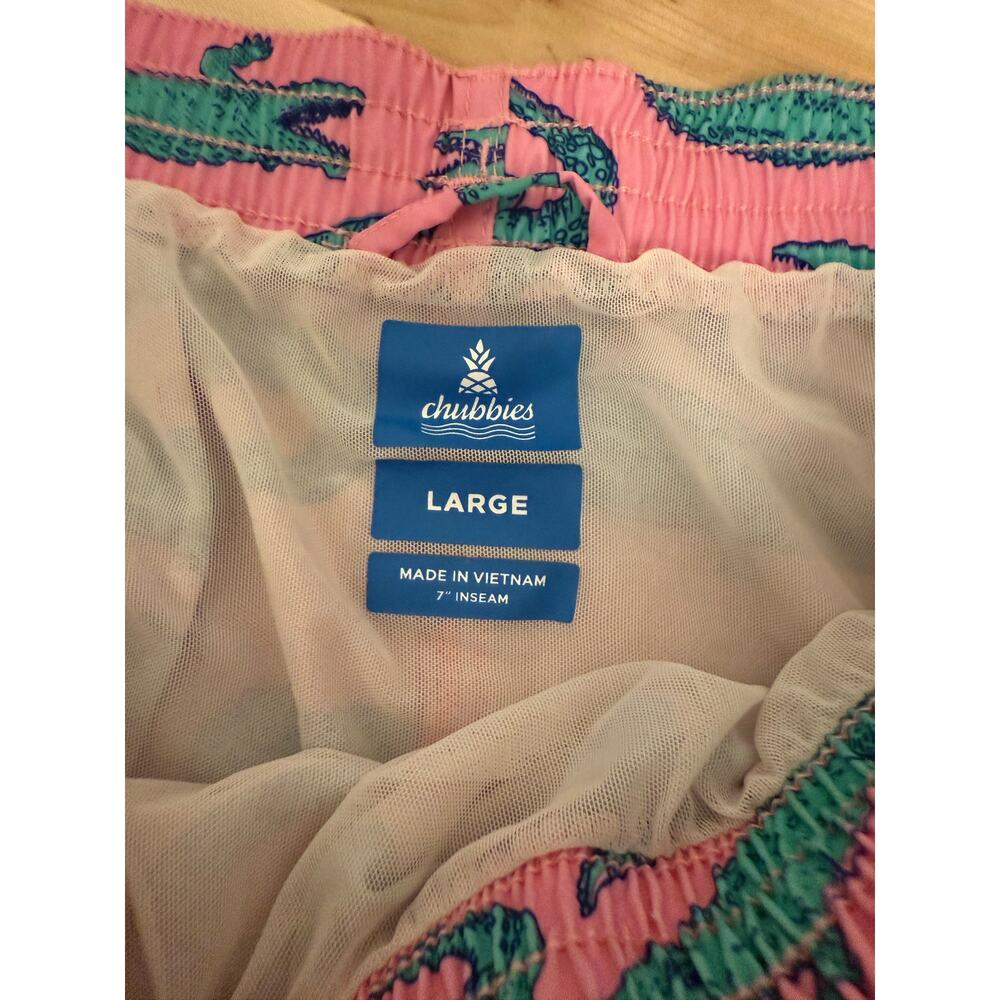Chubbies 7” Swim Trunks Large Pink Gator Print Quick-Dry Board Shorts Mesh Lined - Picture 5 of 5